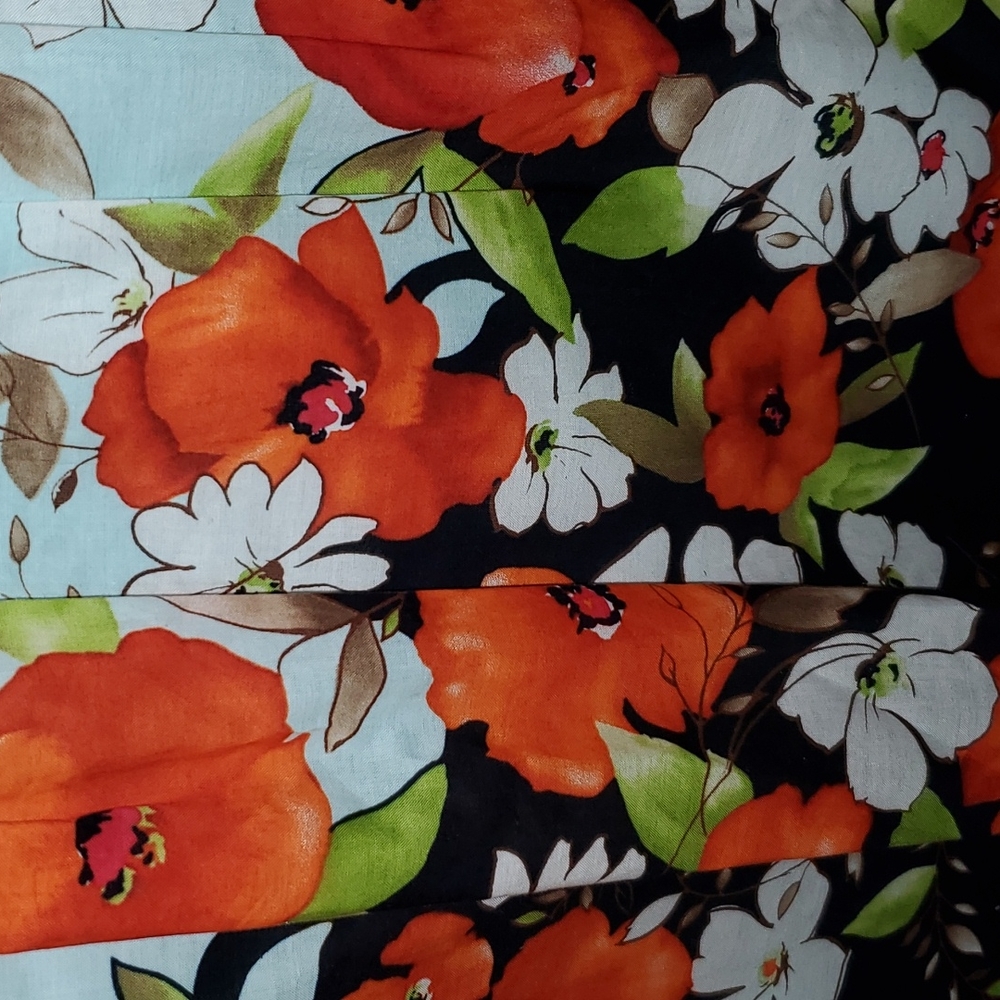 New Talbots All Cotton Pin Tuck Floral Red Poppy Fully Lined Midi Skirt 18 - Picture 5 of 13